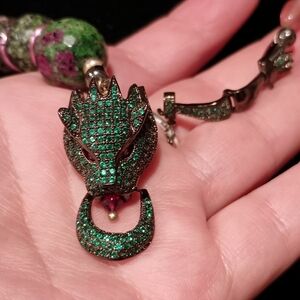 Natural Ruby Zoisite Beads Necklace Drangon Clasp/Charm